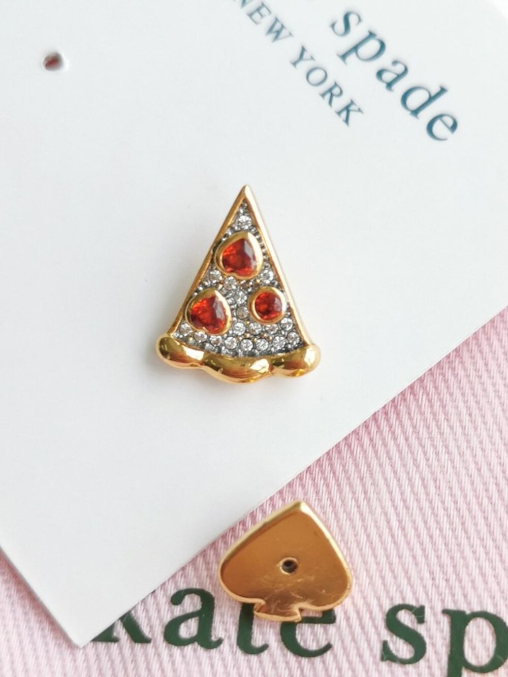 Kate Spade Pizza My Heart Stud Earrings Gold Multicolor Crystal Slice - Picture 5 of 5